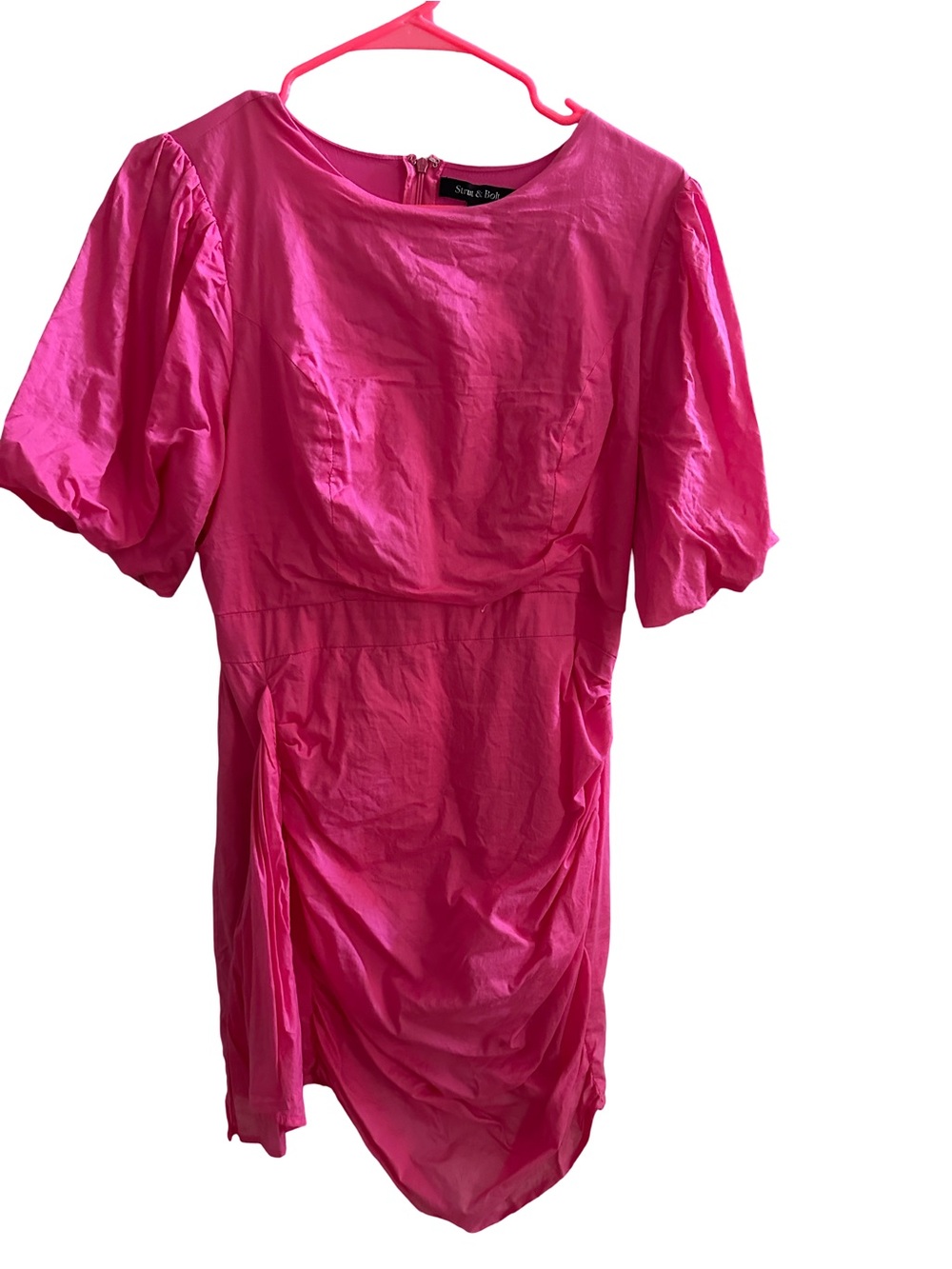 Strut & Bolt Hot Pink Puff Sleeve Mini Dress Size L